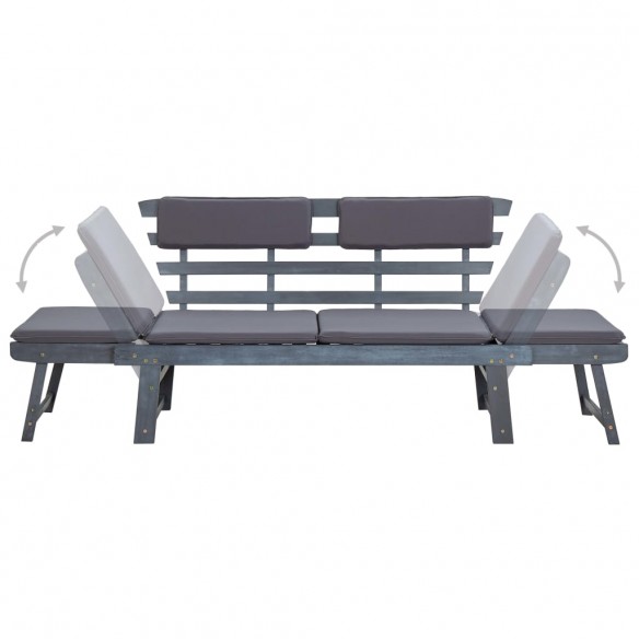 Banc de jardin avec coussins 2-en-1 190 cm Gris Bois d'acacia