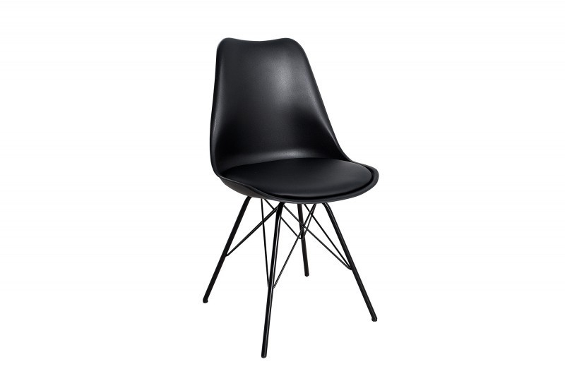 Lot de 4 chaises moderne alliant simili cuir noir laqué et métal