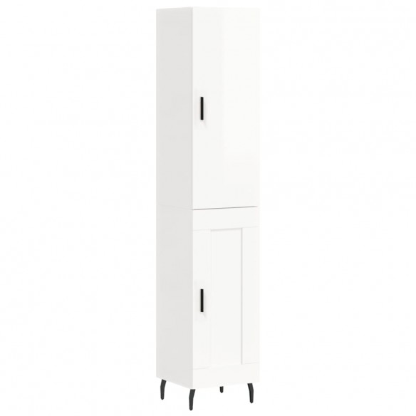 Buffet haut Blanc brillant 34,5x34x180 cm Bois d'ingénierie