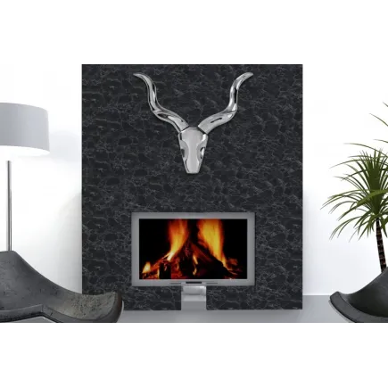 Trophée mural design tête de taureau peint argent