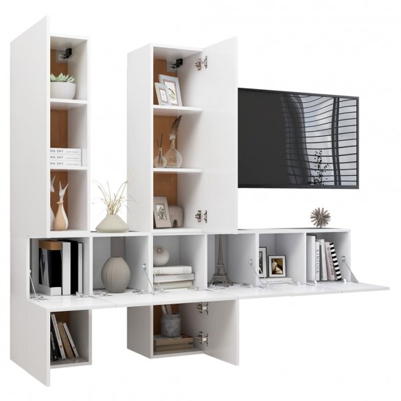 Ensemble de meuble TV 7 pcs Blanc Aggloméré