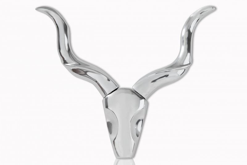 Trophée mural design tête de taureau peint argent Trophée mural design tête de taureau peint argent