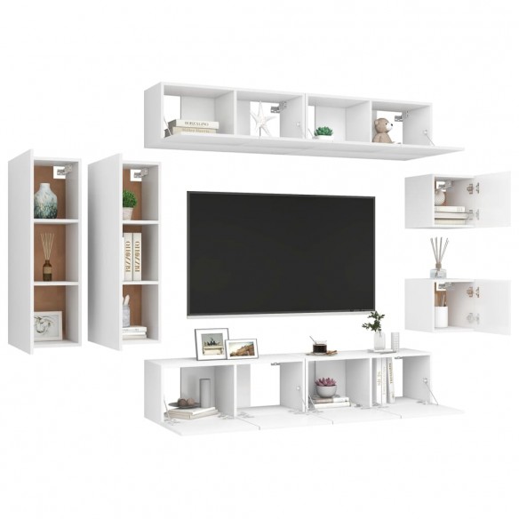 Ensemble de meuble TV 8 pcs Blanc Aggloméré