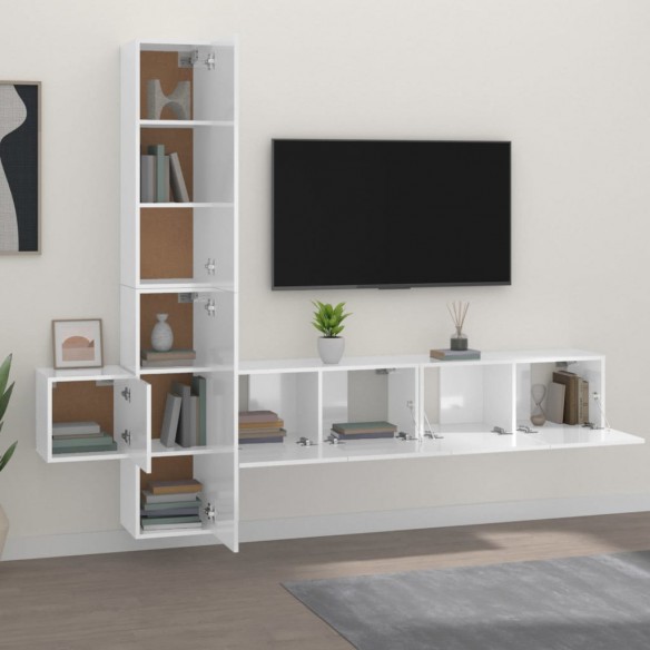 Ensemble de meubles TV 5 pcs Blanc brillant Bois d'ingénierie