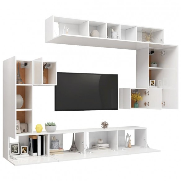 Ensemble de meuble TV 8 pcs Blanc brillant Aggloméré