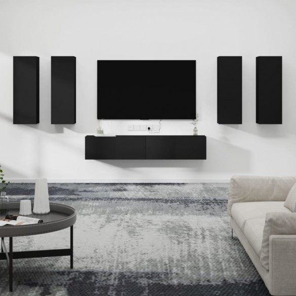 Ensemble de meubles TV 6 pcs Noir Bois d'ingénierie