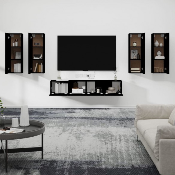 Ensemble de meubles TV 6 pcs Noir Bois d'ingénierie