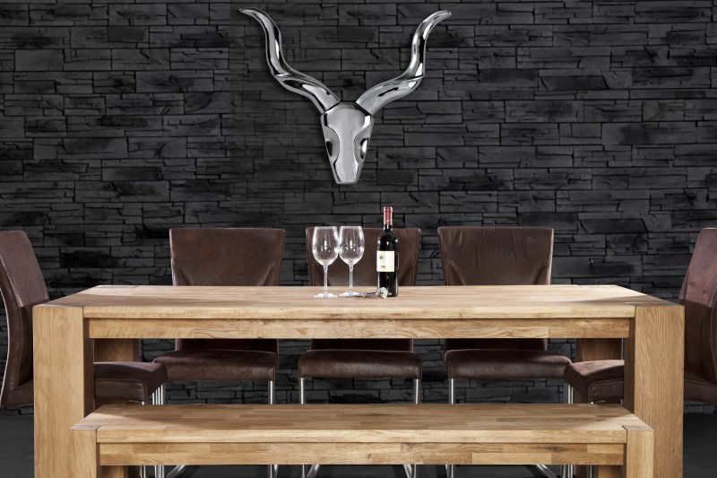 Trophée mural design tête de taureau peint argent Trophée mural design tête de taureau peint argent