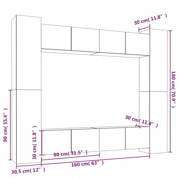 Ensemble de meubles TV 8 pcs Gris béton Bois d'ingénierie