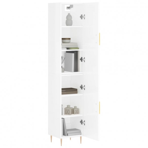 Buffet haut Blanc brillant 34,5x34x180 cm Bois d'ingénierie