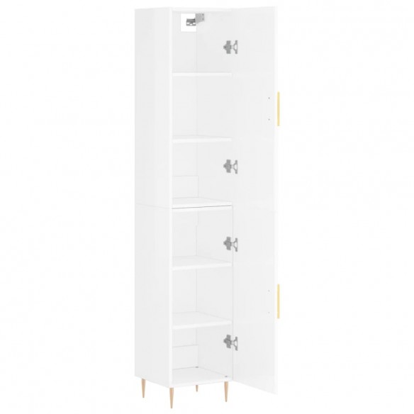 Buffet haut Blanc brillant 34,5x34x180 cm Bois d'ingénierie