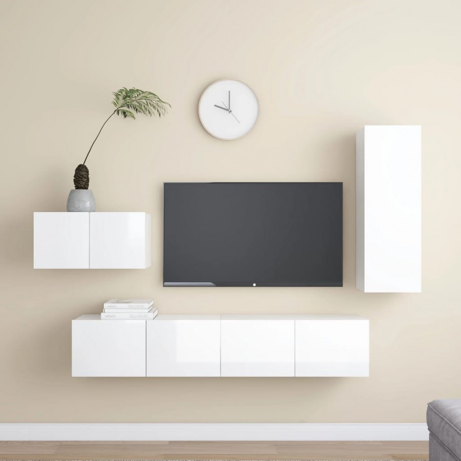 Ensemble de meuble TV 4 pcs Blanc brillant Aggloméré