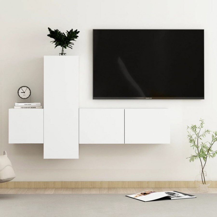 Ensemble de meubles TV 3 pcs Blanc Aggloméré