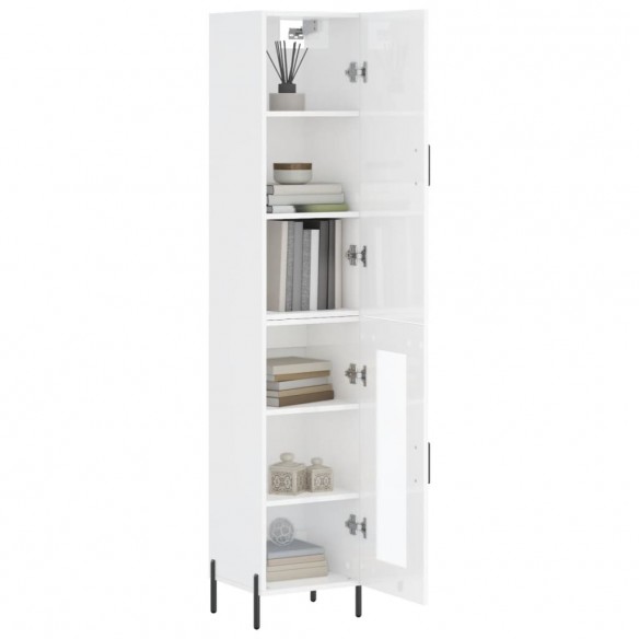 Buffet haut Blanc brillant 34,5x34x180 cm Bois d'ingénierie