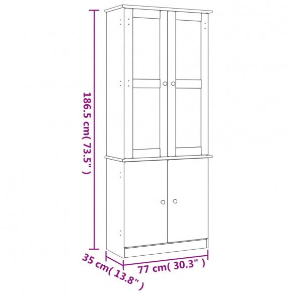 Vitrine en verre ALTA 77x35x186,5 cm bois de pin massif