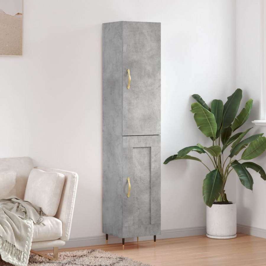 Buffet haut Gris béton 34,5x34x180 cm Bois d'ingénierie