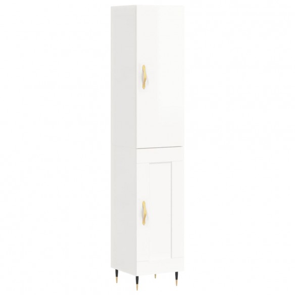 Buffet haut Blanc brillant 34,5x34x180 cm Bois d'ingénierie