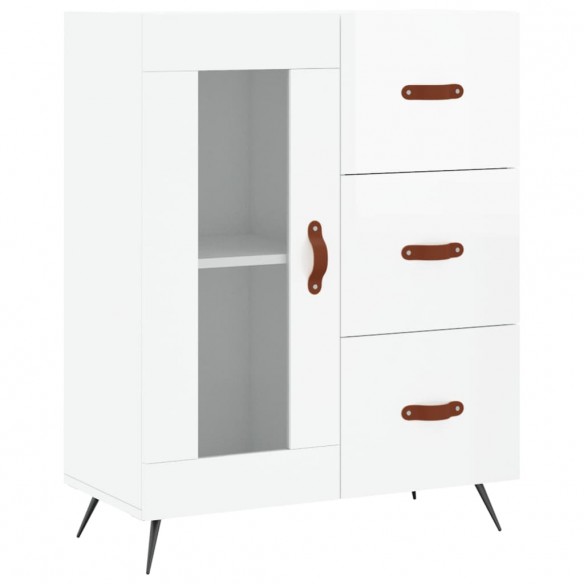 Buffet haut Blanc brillant 69,5x34x180 cm Bois d'ingénierie