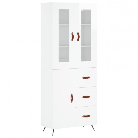 Buffet haut Blanc brillant 69,5x34x180 cm Bois d'ingénierie