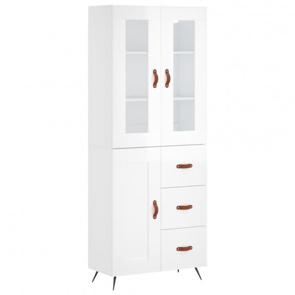 Buffet haut Blanc brillant 69,5x34x180 cm Bois d'ingénierie