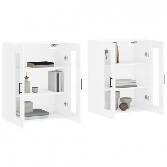 Armoires murales 2 pcs blanc brillant bois d'ingénierie