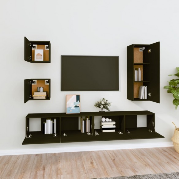 Ensemble de meubles TV 5 pcs Noir Bois d'ingénierie