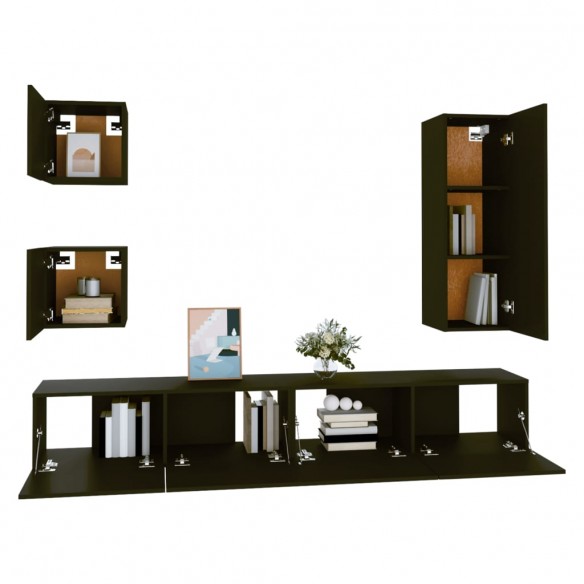 Ensemble de meubles TV 5 pcs Noir Bois d'ingénierie