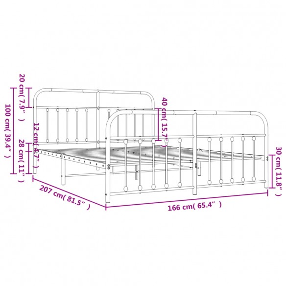 Cadre de lit métal avec tête de lit/pied de lit noir 160x200 cm