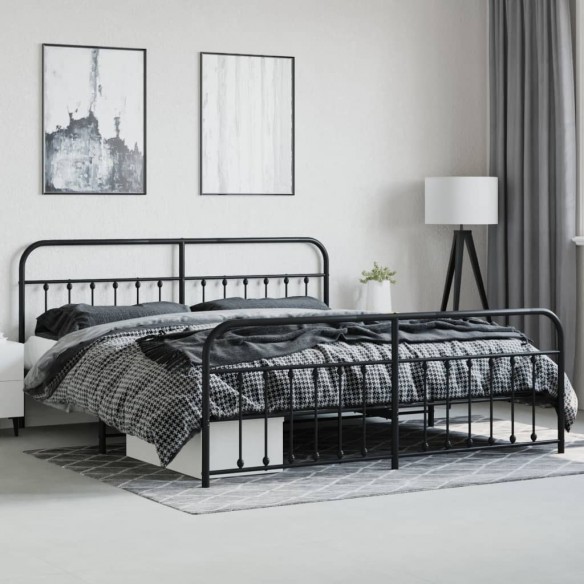 Cadre de lit métal avec tête de lit/pied de lit noir 193x203 cm