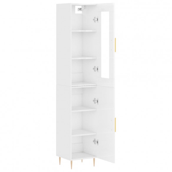 Buffet haut Blanc brillant 34,5x34x180 cm Bois d'ingénierie