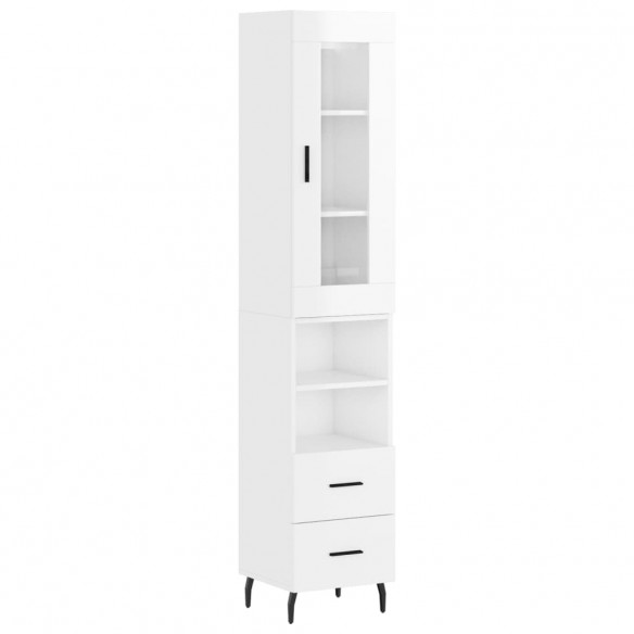 Buffet haut Blanc brillant 34,5x34x180 cm Bois d'ingénierie