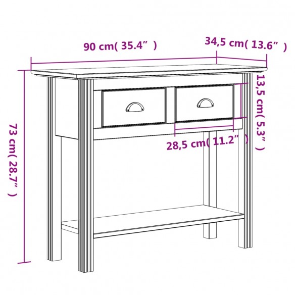 Table console BODO marron 90x34,5x73 cm bois de pin massif