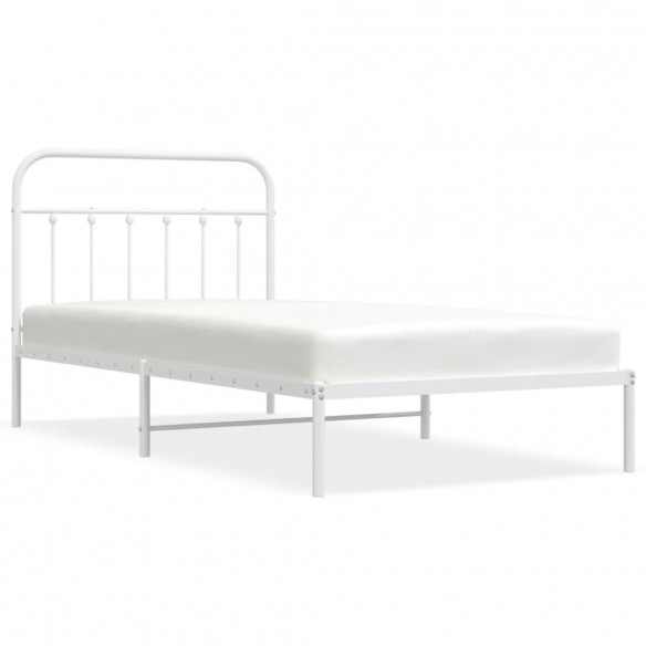 Cadre de lit métal avec tête de lit blanc 107x203 cm