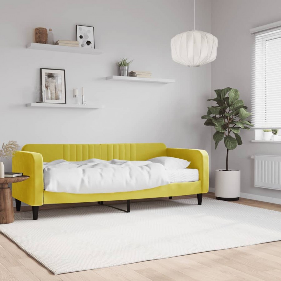 Lit de jour avec matelas jaune 80x200 cm velours