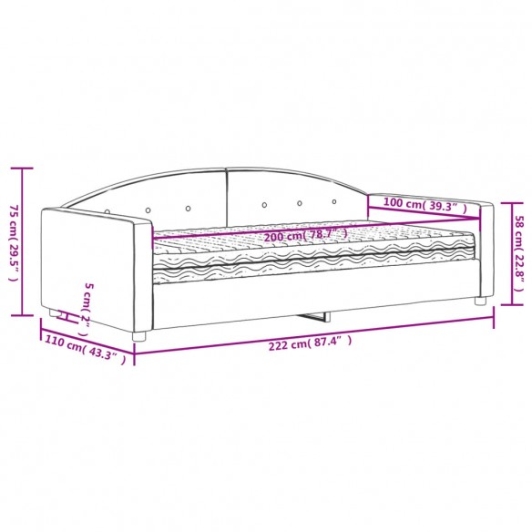 Lit de jour avec matelas noir 100x200 cm velours