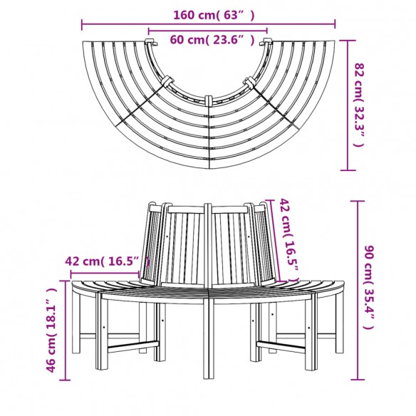 Bancs circulaires 2 pcs demi-rond Ø160 cm bois massif de teck