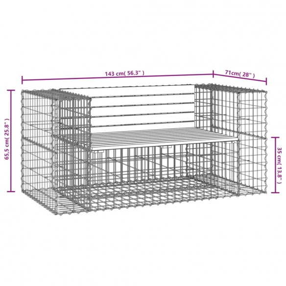 Banc de jardin design gabion 143x71x65,5 cm bois massif de pin