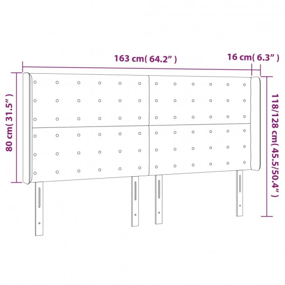 Tête de lit à LED Gris foncé 163x16x118/128 cm Velours