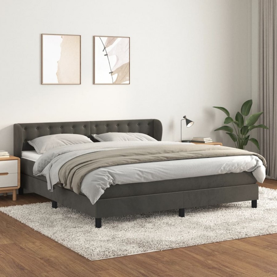 Cadre de lit et matelas Gris foncé 160x200cm Velours