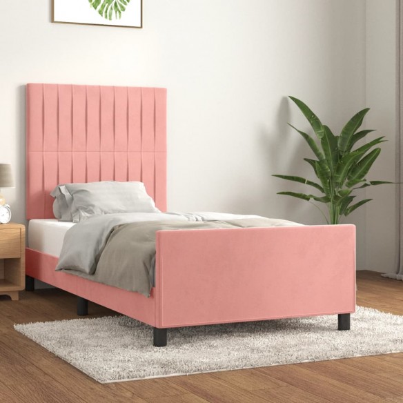 Cadre de lit avec tête de lit Rose 90x200 cm Velours