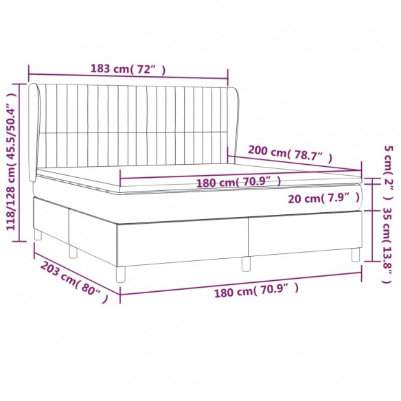 Cadre de lit avec matelas Gris clair 180x200cm Tissu