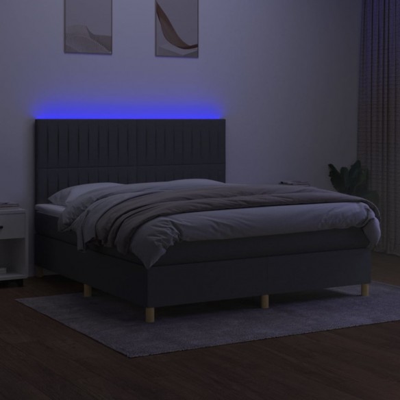 Sommier à lattes de lit et matelas et LED Gris foncé 180x200 cm