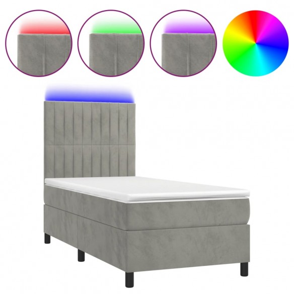 Cadre de lit matelas LED Gris clair 90x190cm Velours