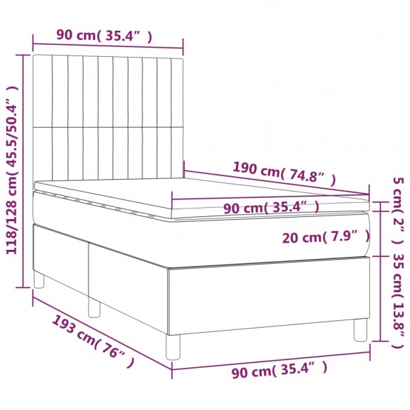 Cadre de lit matelas LED Gris clair 90x190cm Velours