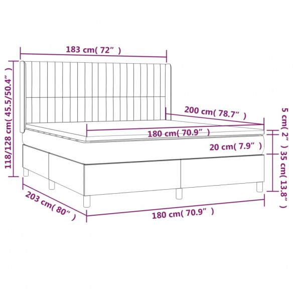 Cadre de lit et matelas Gris clair 180x200cm Velours