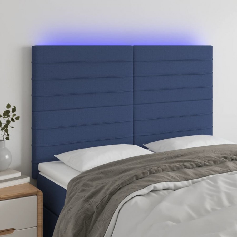 Tête de lit à LED Bleu 144x5x118/128 cm Tissu