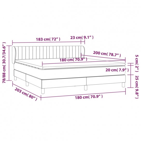 Cadre de lit et matelas Gris foncé 180x200cm Velours