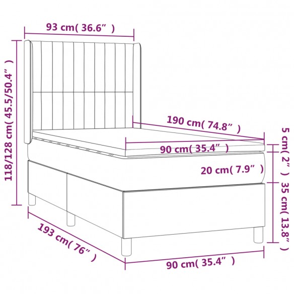 Cadre de lit matelas et LED Noir 90x190 cm Tissu