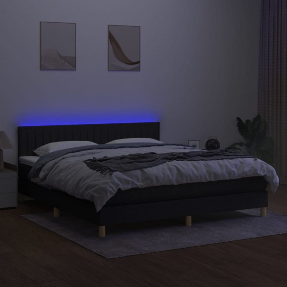 Cadre de lit avec matelas LED Noir 180x200 cm Tissu