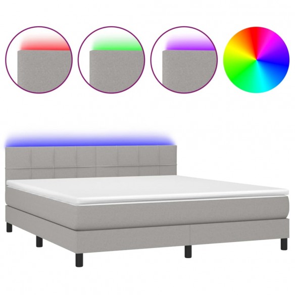 Cadre de lit matelas LED Gris clair 160x200 cm Tissu